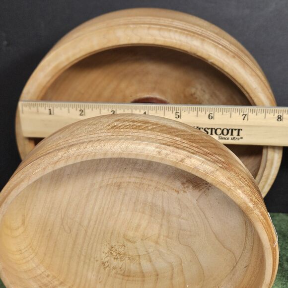 Vtg Turned Wood 2 Tier Tray Round Handmade Table Decor Serving 2 Tones Etagere - Picture 8 of 12